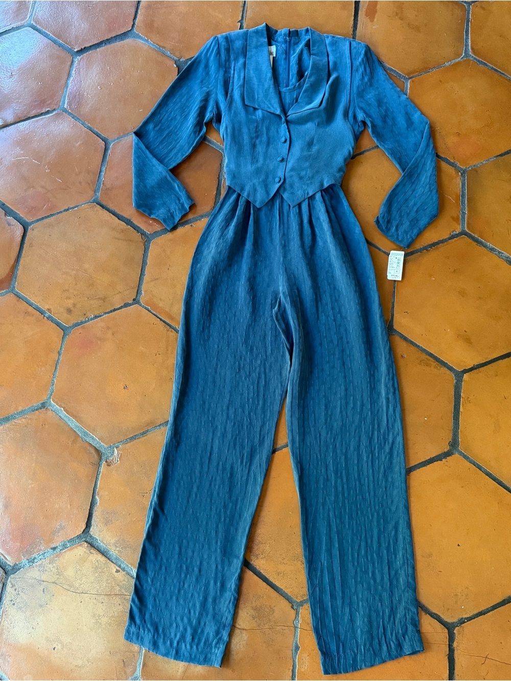 NEW Deadstock Vintage 80s Nina Piccalino Jumpsuit Vest Sz 4 NWT Blue City Modern